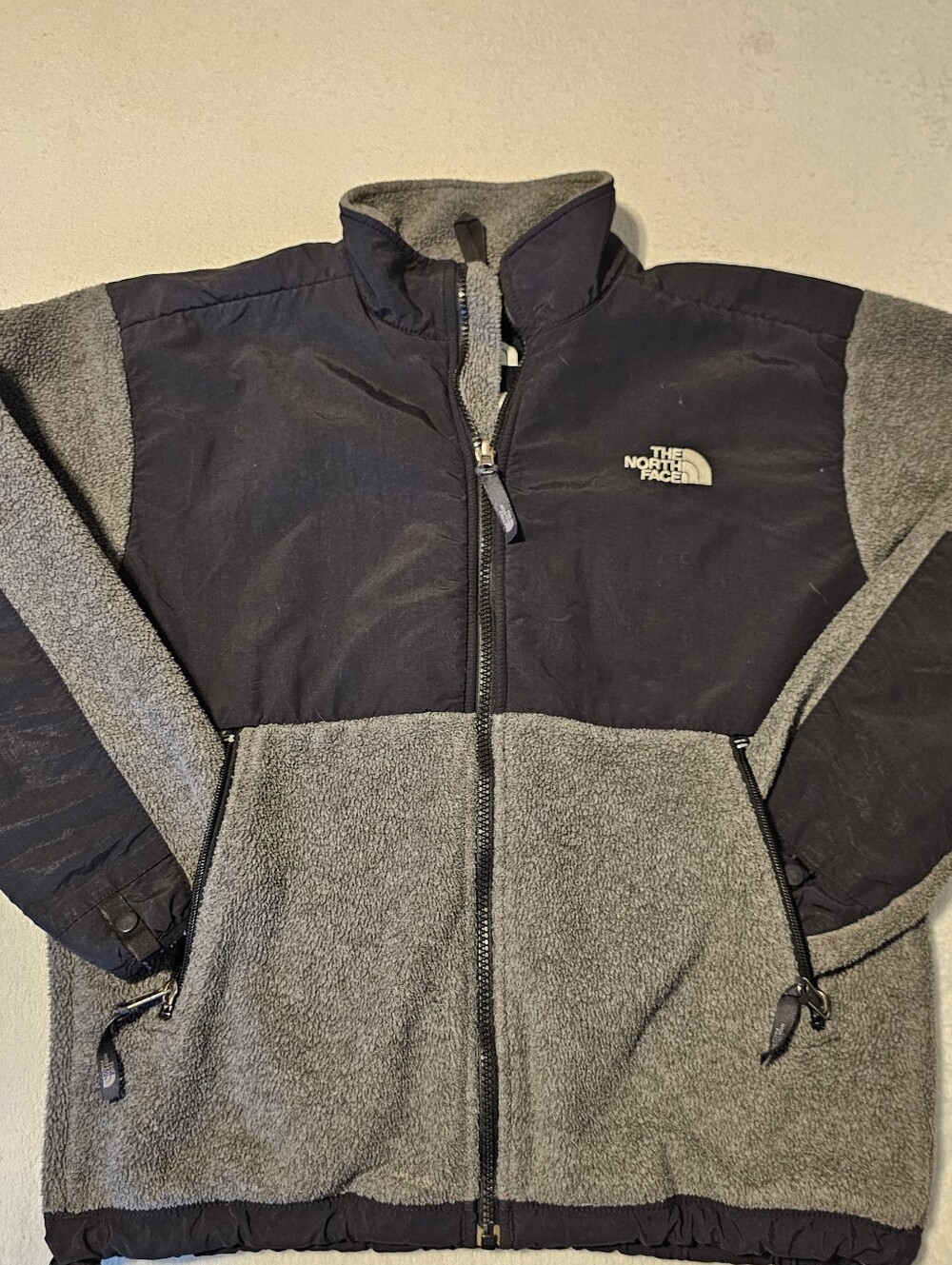 The North Face Denali Fleece Jacket Gray Black Polartec Full Zip L Unisex Youth